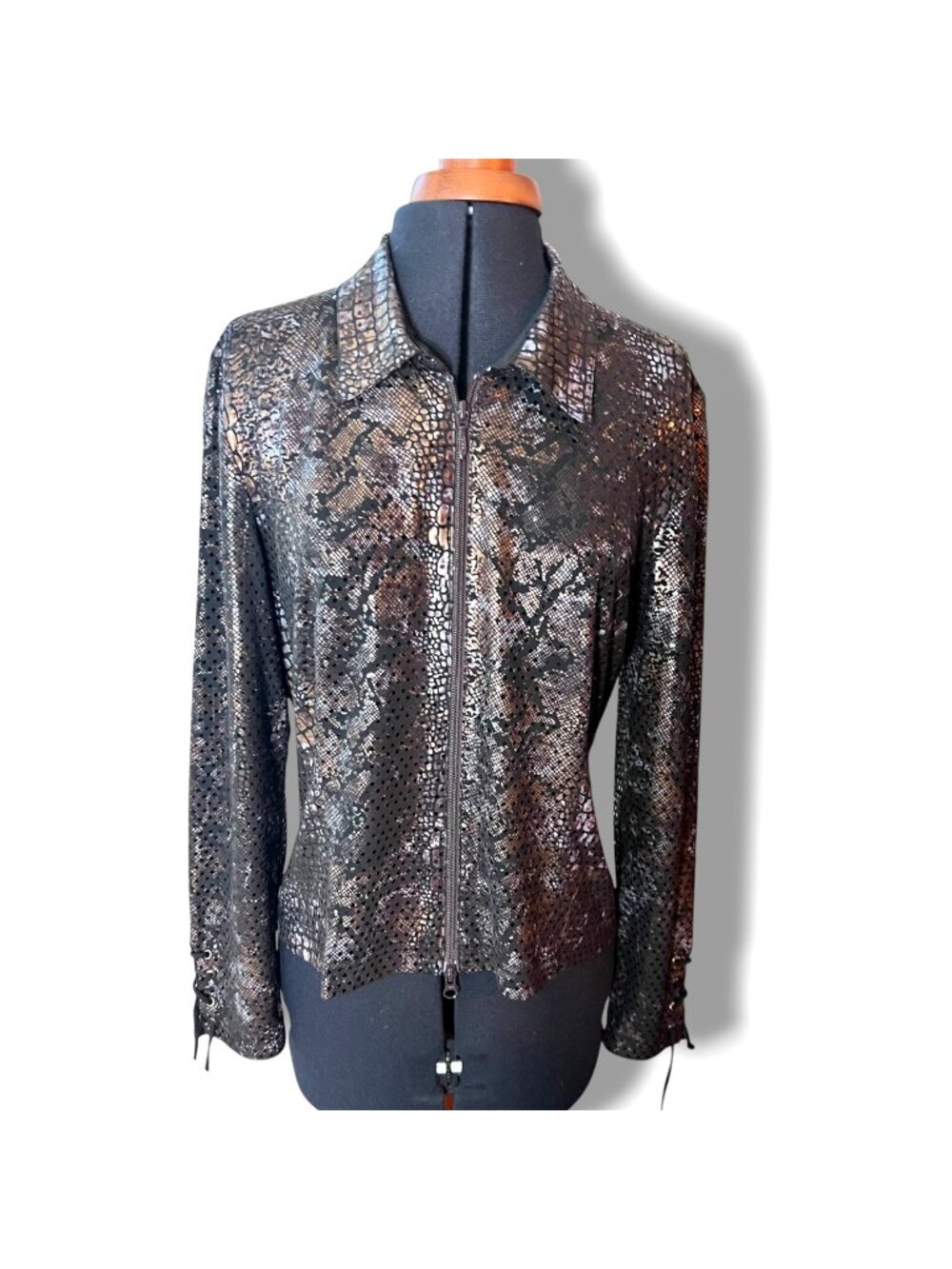 Joseph Ribkoff Womens Metallic Snake Print Zipper Jacket Size 12